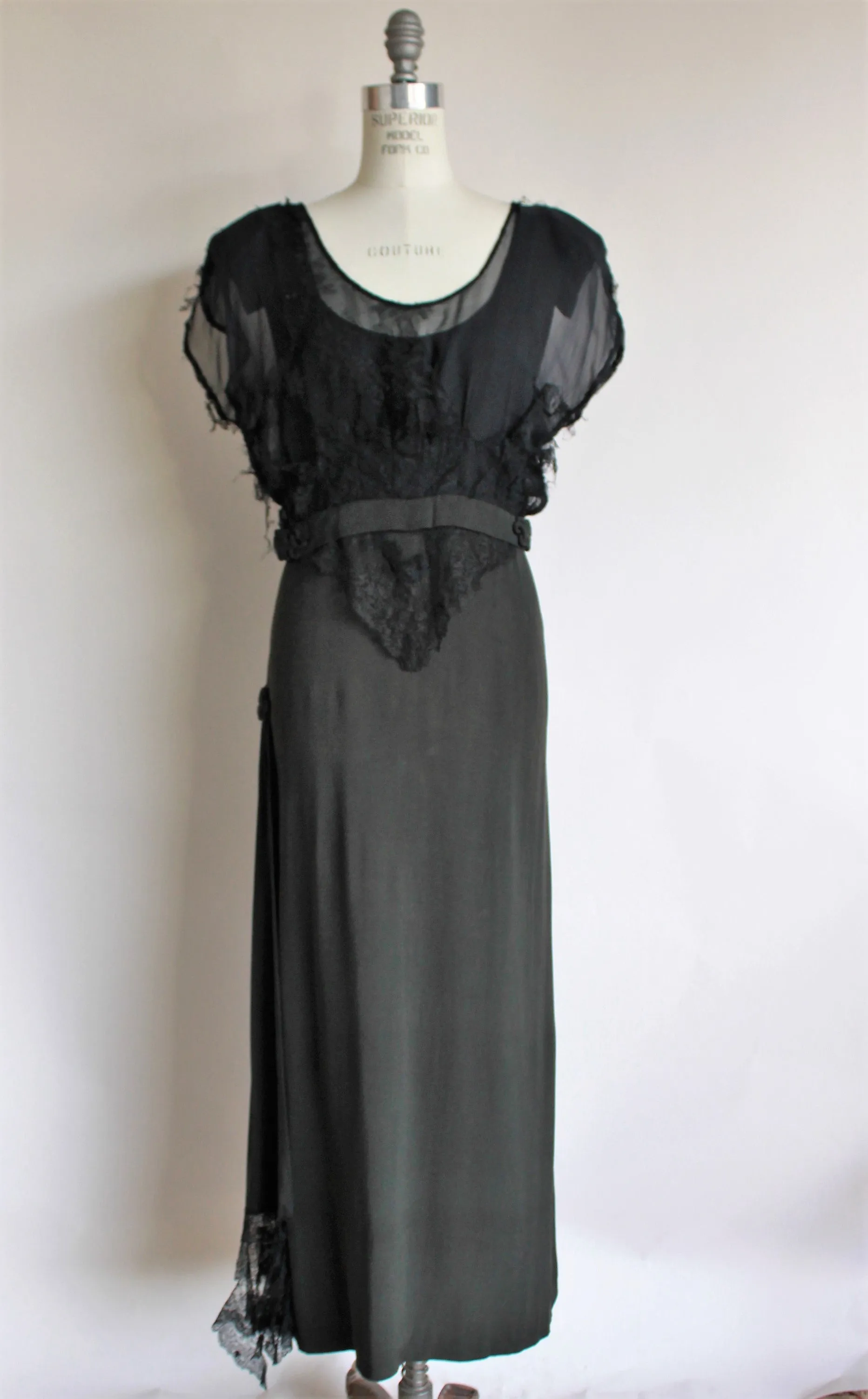 Vintage 1940s Black Rayon Dress With Lace Blouse