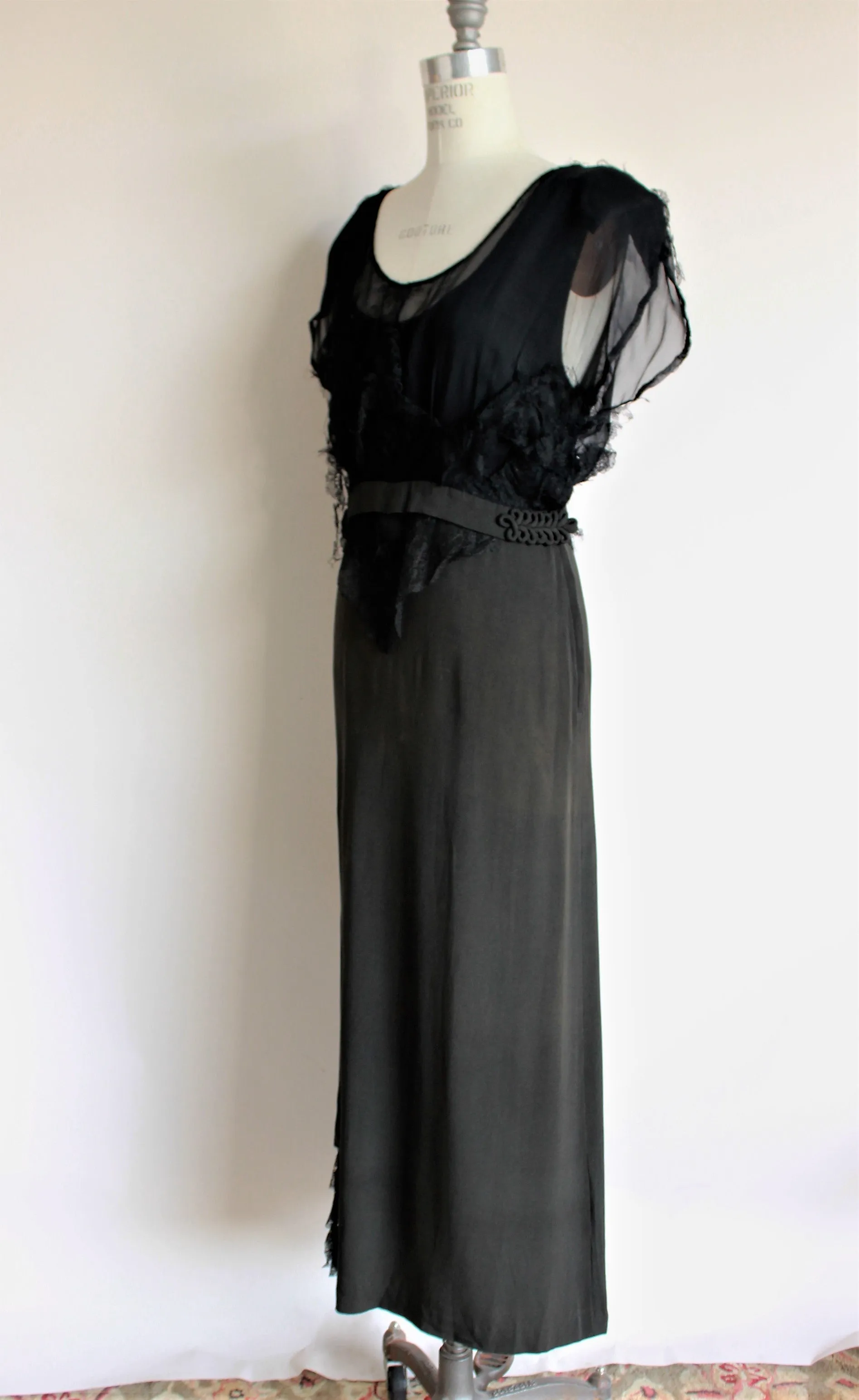 Vintage 1940s Black Rayon Dress With Lace Blouse