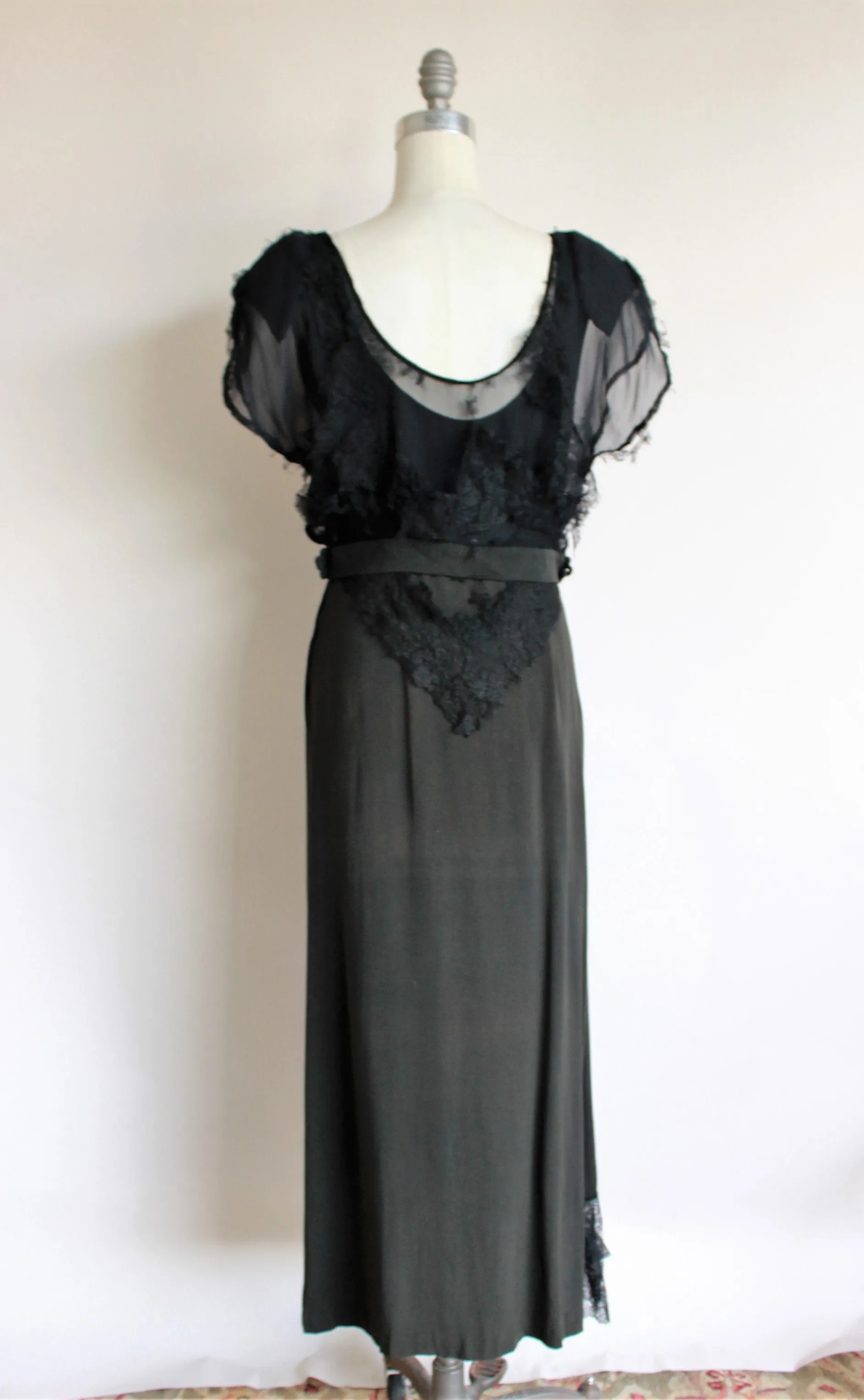 Vintage 1940s Black Rayon Dress With Lace Blouse