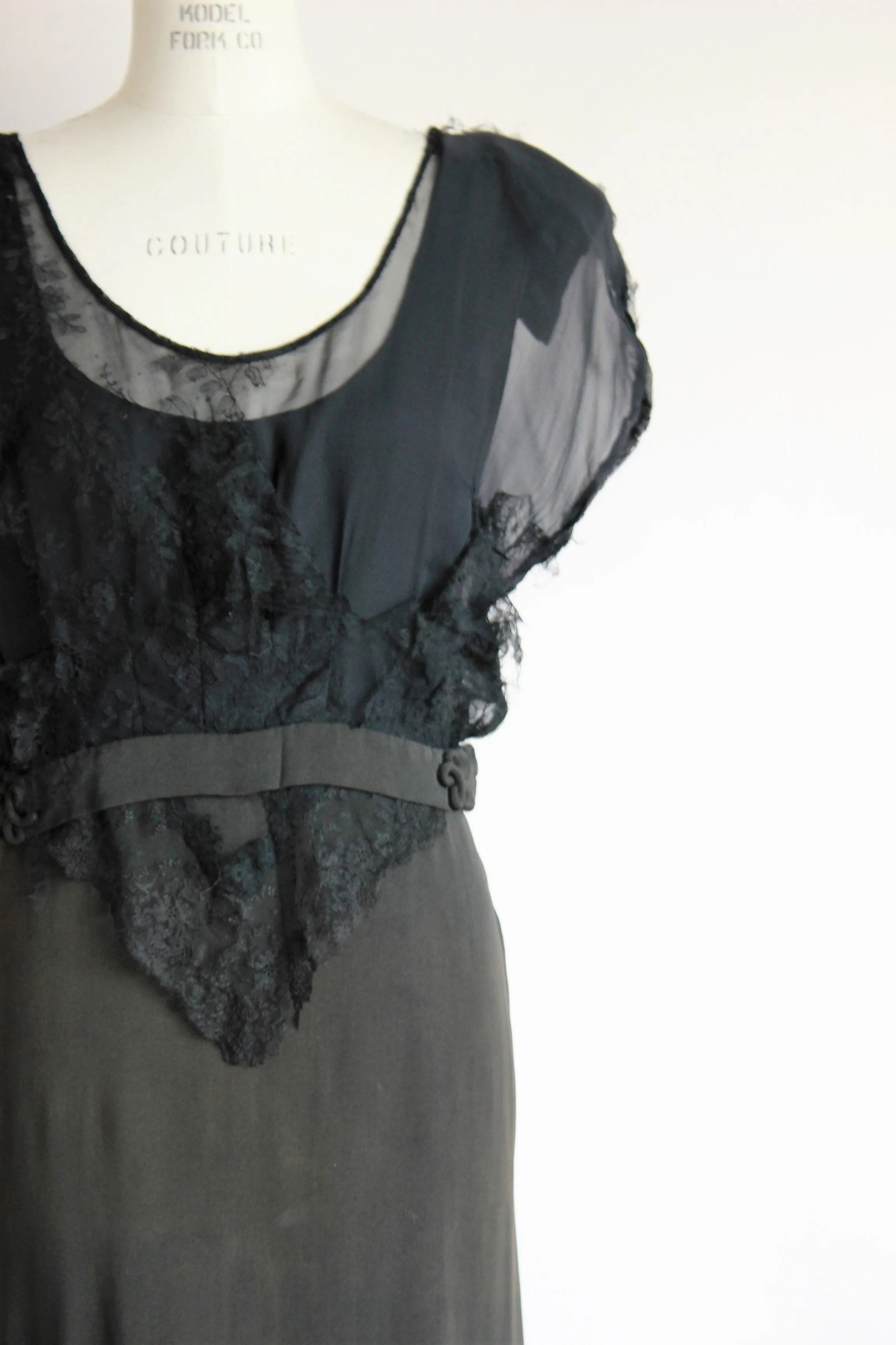 Vintage 1940s Black Rayon Dress With Lace Blouse