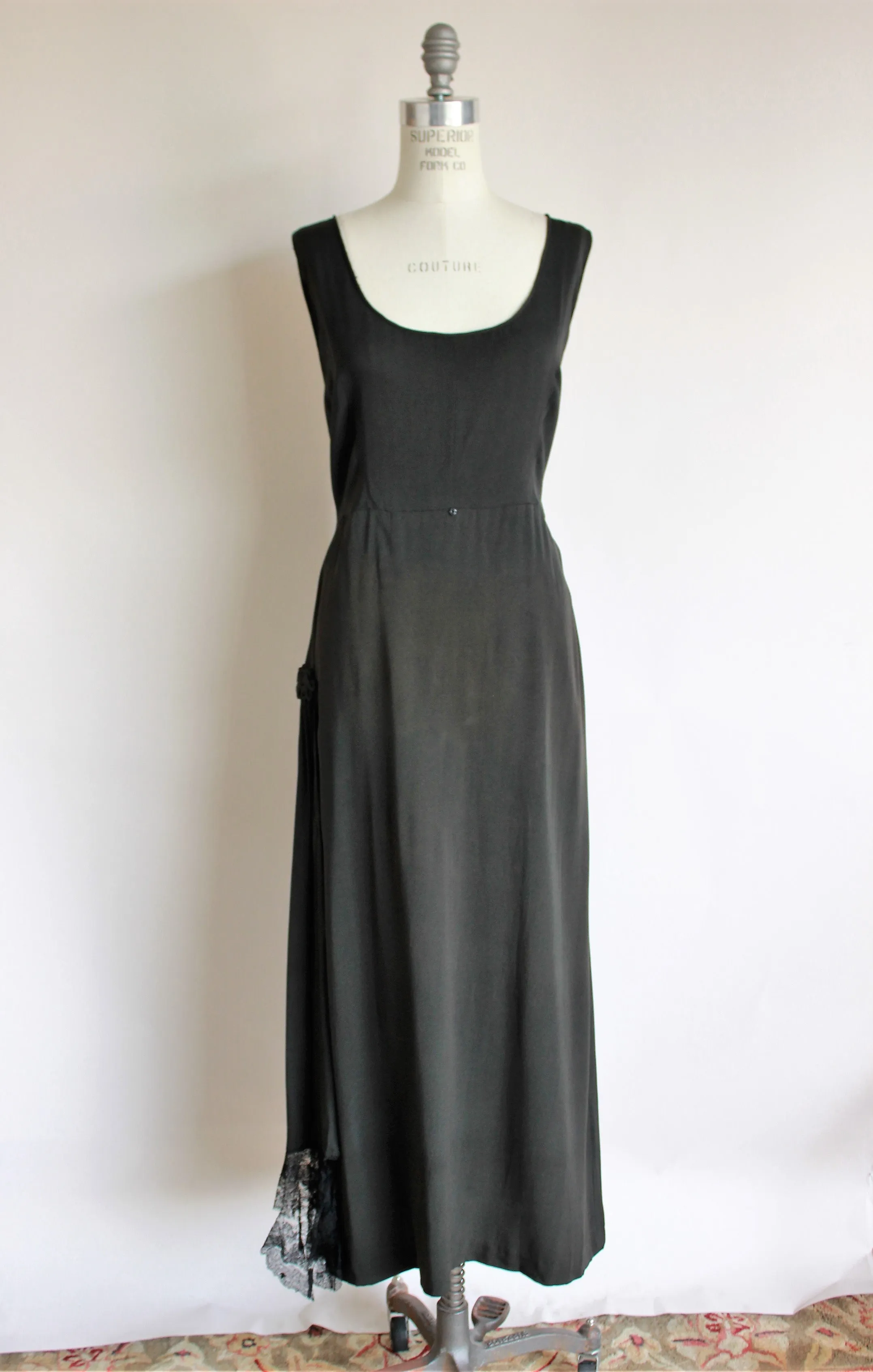 Vintage 1940s Black Rayon Dress With Lace Blouse