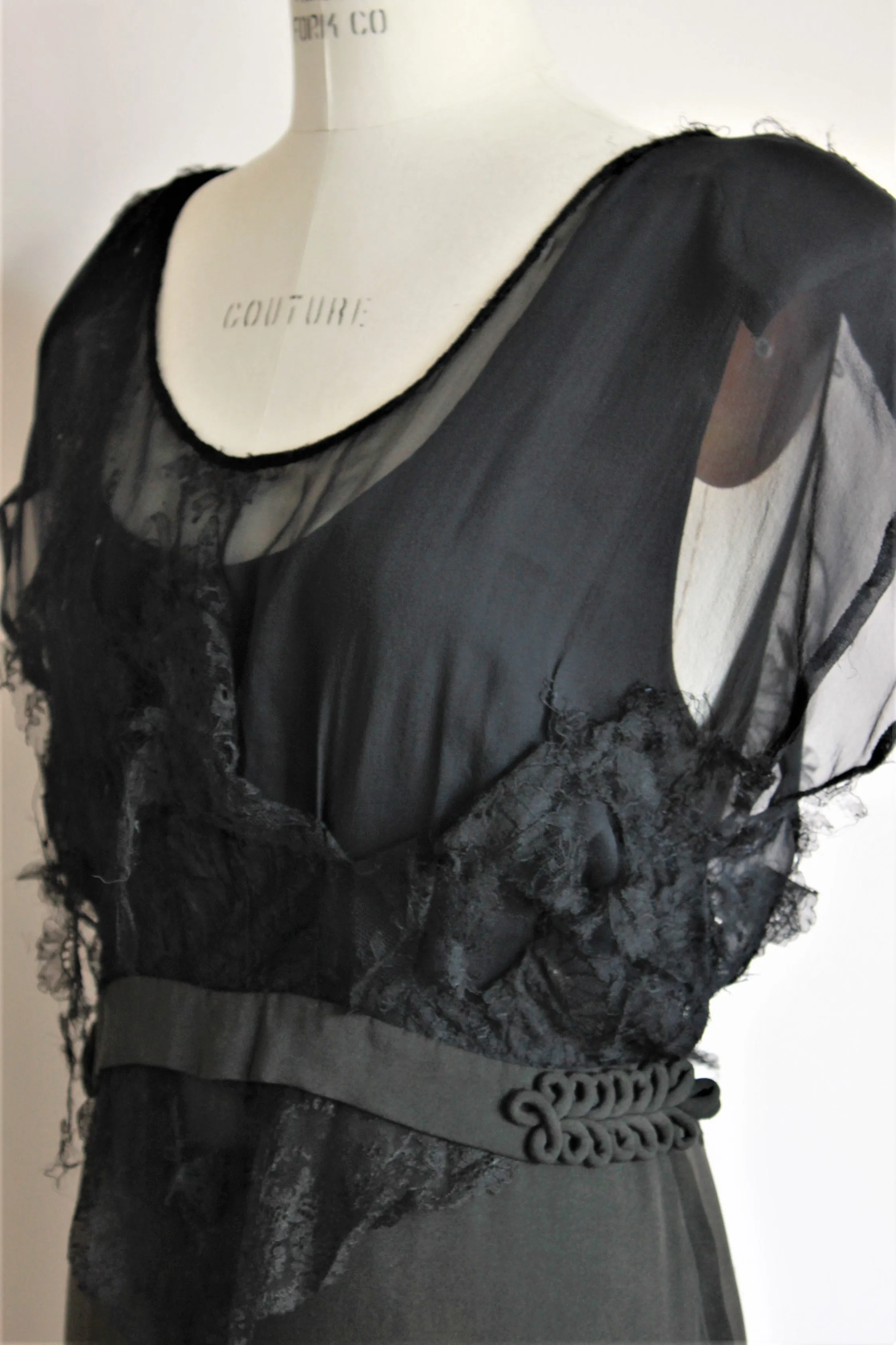Vintage 1940s Black Rayon Dress With Lace Blouse