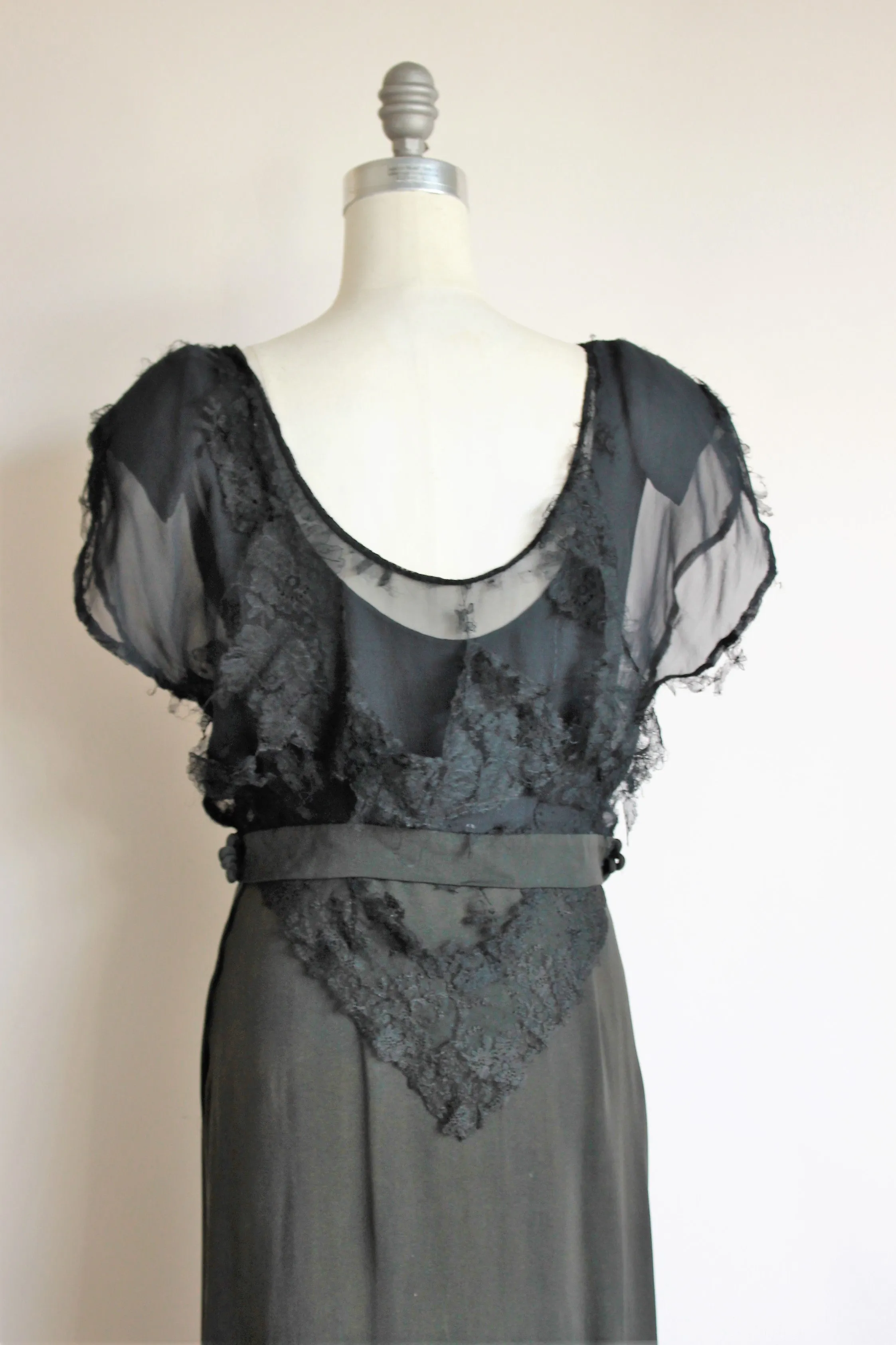 Vintage 1940s Black Rayon Dress With Lace Blouse