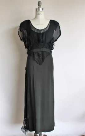 Vintage 1940s Black Rayon Dress With Lace Blouse