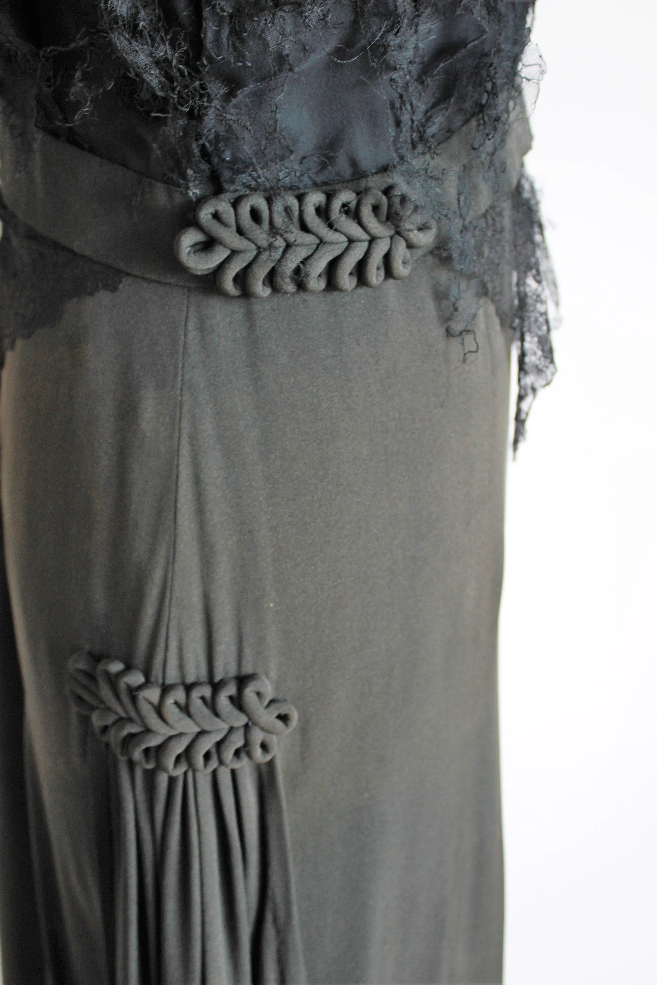 Vintage 1940s Black Rayon Dress With Lace Blouse