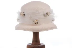 Vintage White Summer Wedding Hat with Netting and Flowers 55cm
