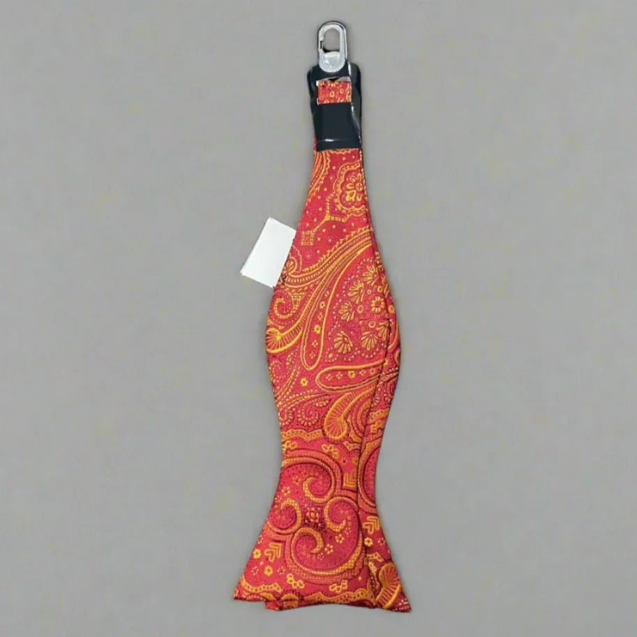 Wine Red and Golden Paisley Self Tie Bow Tie