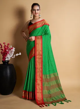 Women Party Wear Designer Green Color Chex Pattern Silk Blend Saree Collection