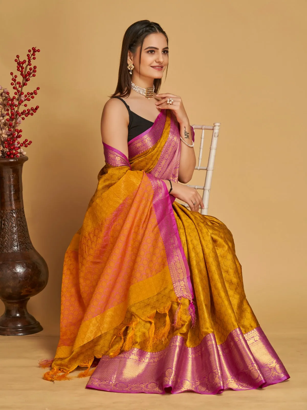Women Party Wear Designer Light Brown Colour Banarasi Silk Saree Collection