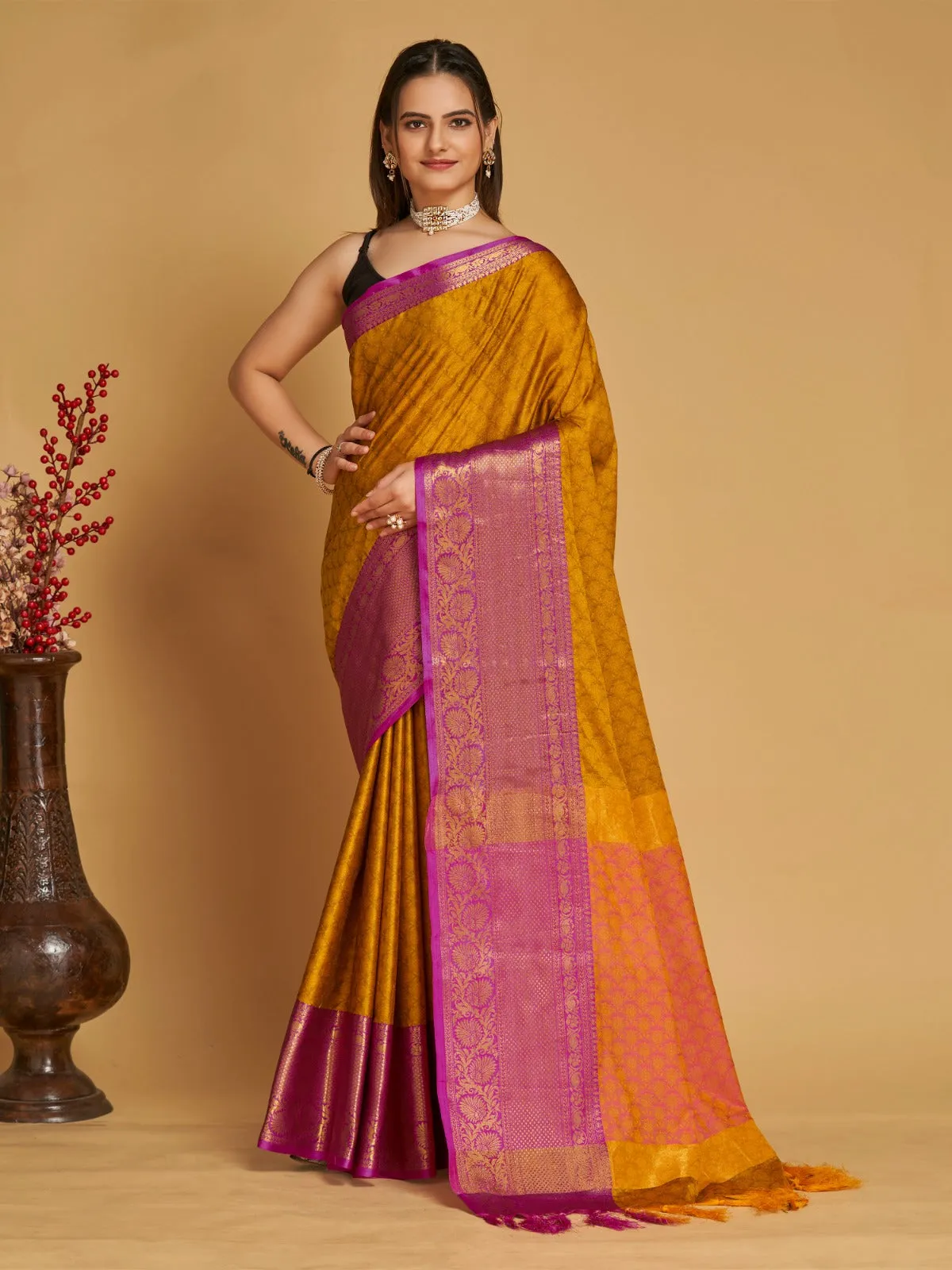 Women Party Wear Designer Light Brown Colour Banarasi Silk Saree Collection