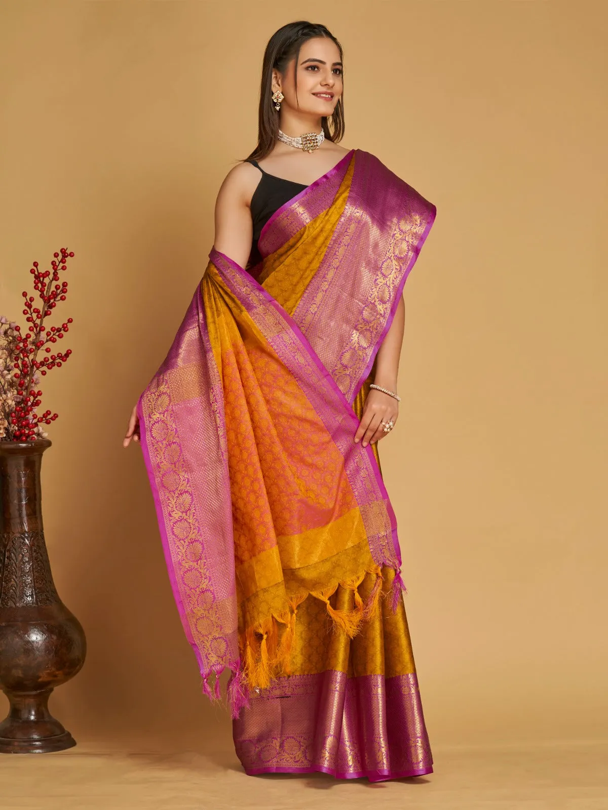 Women Party Wear Designer Light Brown Colour Banarasi Silk Saree Collection