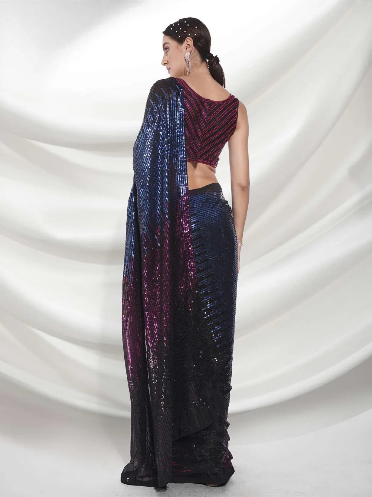 Women Party Wear Designer Sequence Worked Wine Colour Georgette Saree Collection