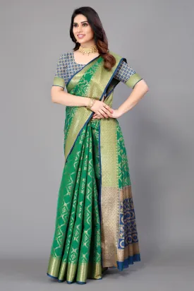 Women Party Wear Leheriya Style Banarasi Silk Saree With Un Stitched Blouse