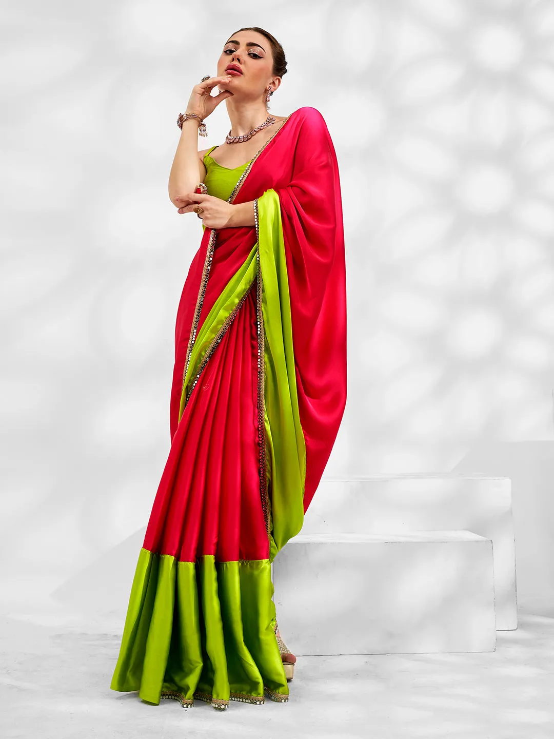 Women Party Wear Satin Saree With Un Stitched Blouse