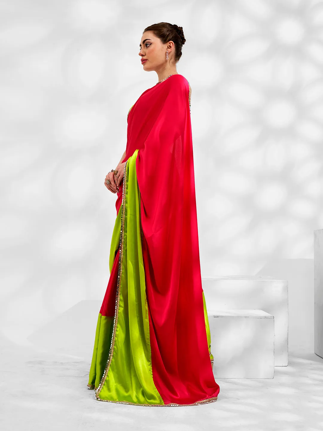 Women Party Wear Satin Saree With Un Stitched Blouse