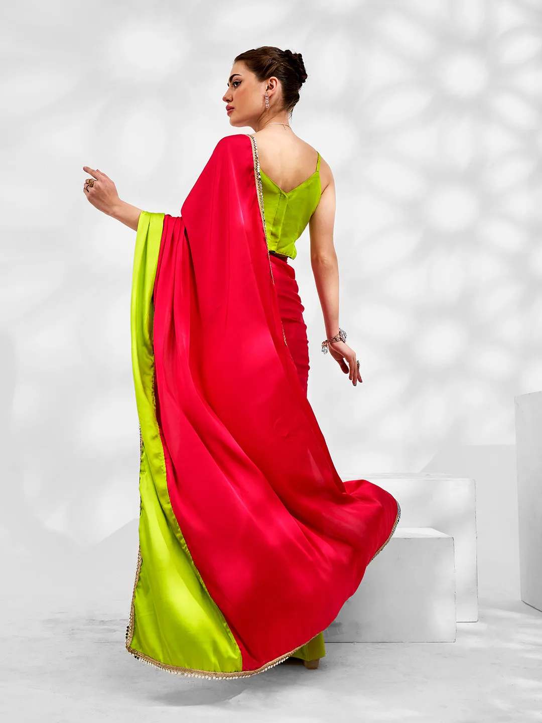 Women Party Wear Satin Saree With Un Stitched Blouse