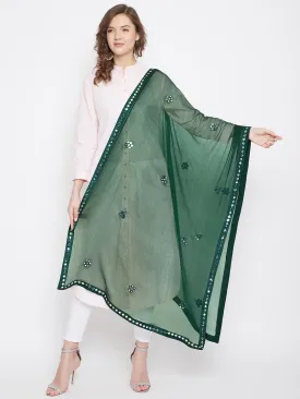 Women'S Bottle Green Gotta Patti Chiffon Dupatta